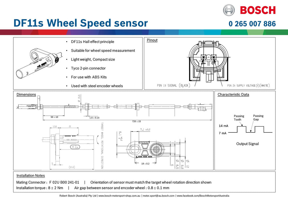 Bosch - DF11S Wheel Speed Sensor