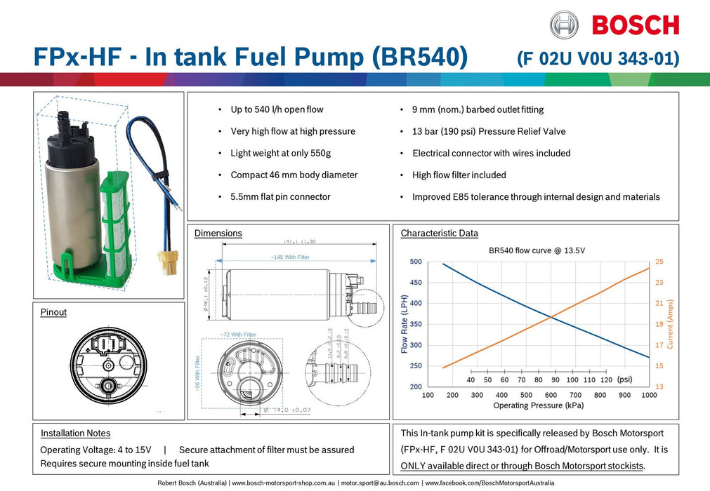 Bosch - BR540LPH In-Tank Fuel Pump F02UV0U343-01